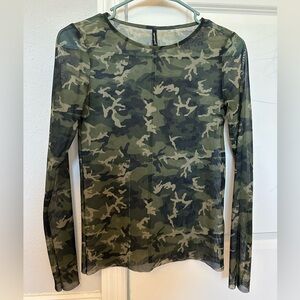 Stradivarius Green Camo Long Sleeve Top